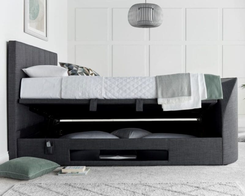 Medburn - Double - Ottoman Storage Bed - Slate Grey - Fabric - 4ft6 - Happy Beds