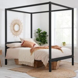 Mercia - Double - Four-Poster Bed - Black - Wooden - 4ft6 - Happy Beds