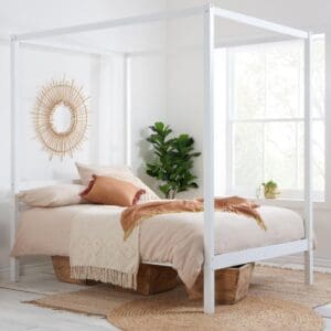 Mercia - Double - Four-Poster Bed - White - Wooden - 4ft6 - Happy Beds