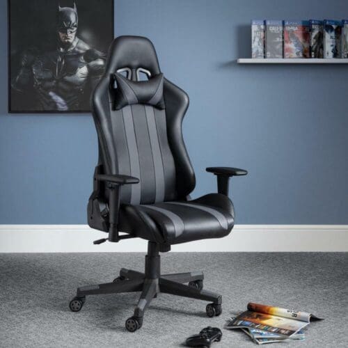 Meteor - Gaming Chair - Grey - Faux Leather - Happy Beds