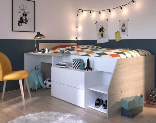 Milky - Single - Kids Mid Sleeper Bed - White and Grey - Wood - 3ft - Happy Beds