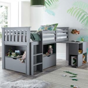 Milo - Kids Single Mid Sleeper Bed Bed - with Desk and Storage - Grey - Wooden - 3ft - Happy Beds