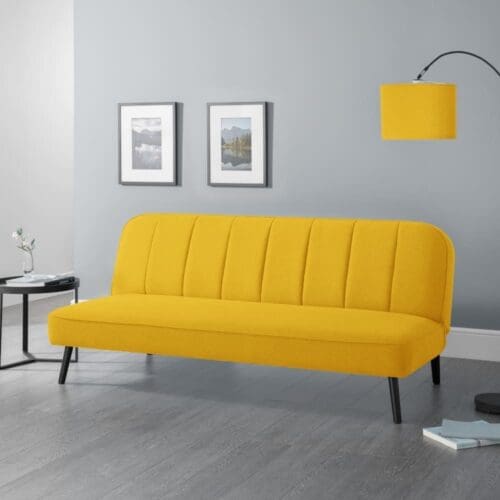 Miro - 2 Seater Sofa Bed - Mustard - Linen - Happy Beds