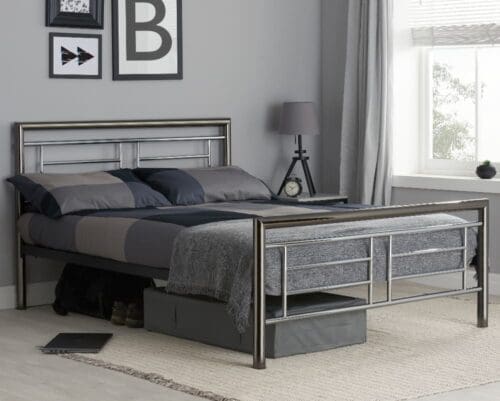 Montana - King Size - Metal Bed - Chrome and Nickel - Metal - 5ft - Happy Beds