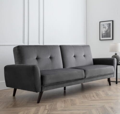 Monza - 2 Seater Sofa Bed - Grey - Velvet - Happy Beds