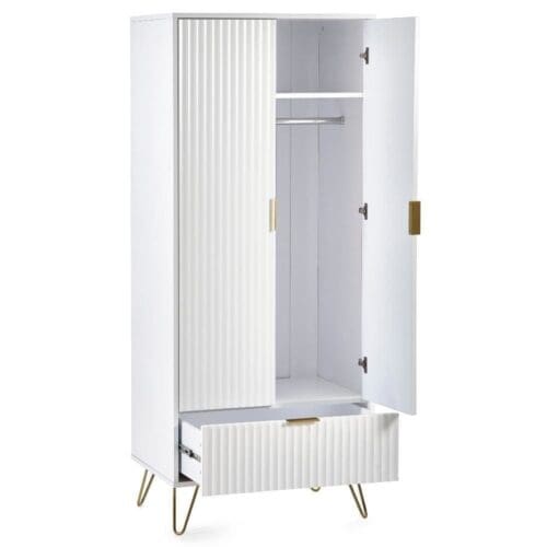 Murano - 2 Door Combination Wardrobe - White - Wooden - Happy Beds