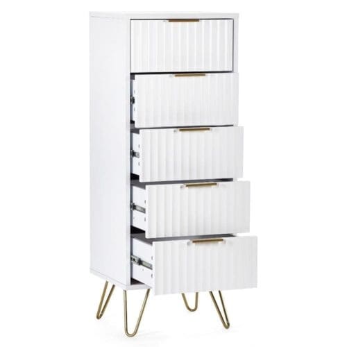 Murano - 5 Drawer Tall Chest - White - Wooden - Happy Beds