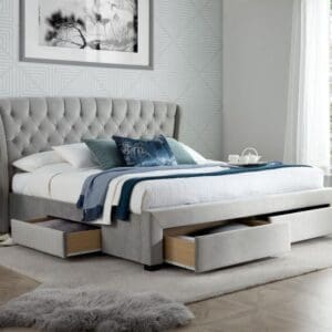 Newton - Double - 4-Drawer Storage Bed - Grey - Velvet - 4ft6 - Happy Beds