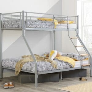 Nexus - Triple Sleeper- Kids Bunk Bed Frame - Silver Metal Finish - Single & 4ft - Happy Beds