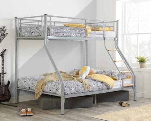 Nexus - Triple Sleeper- Kids Bunk Bed Frame - Silver Metal Finish - Single & 4ft - Happy Beds