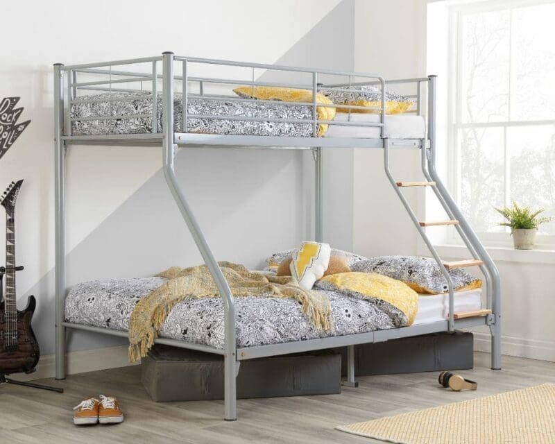 Nexus - Triple Sleeper- Kids Bunk Bed Frame - Silver Metal Finish - Single & 4ft - Happy Beds