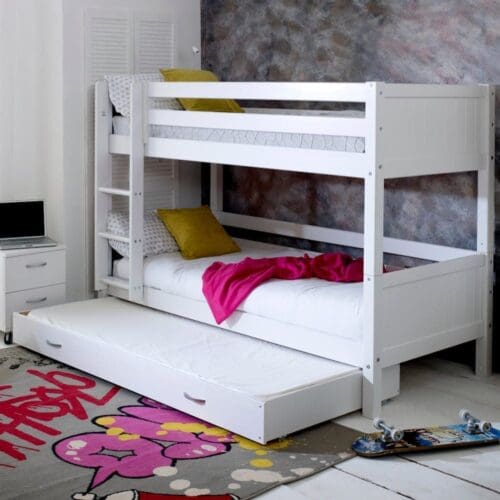 Nordic - EU Single - Groove Bunk Bed With Guest Bed - White - Wooden - EU3ft - Happy Beds