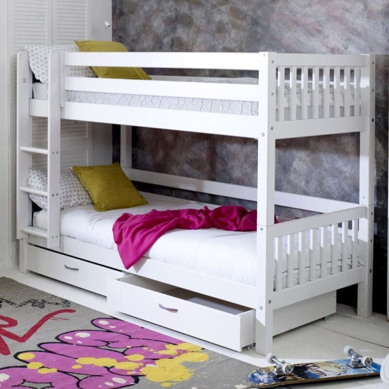 Nordic - EU Single - Slatted Bunk Bed With Storage Drawers - White - Wooden - EU3ft - Happy Beds