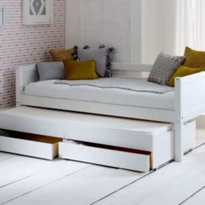 Nordic - Single - Day Bed with Guest Bed and Storage Drawers - White - 3ft - Happy Beds