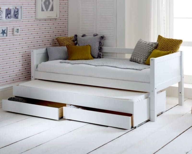 Nordic - Single - Day Bed with Guest Bed and Storage Drawers - White - 3ft - Happy Beds