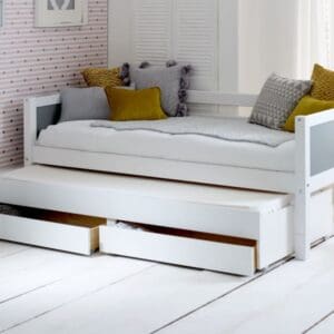 Nordic - Single - Day Bed with Guest Bed and Storage Drawers - White and Grey - 3ft - Happy Beds