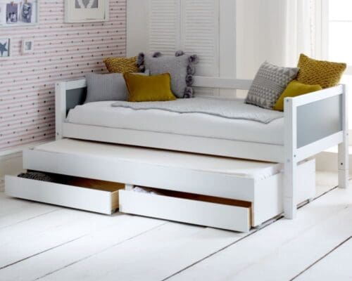 Nordic - Single - Day Bed with Guest Bed and Storage Drawers - White and Grey - 3ft - Happy Beds