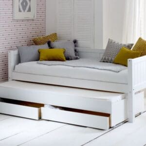 Nordic - Single - Groove Day Bed with Guest Bed and Storage Drawers - White - 3ft - Happy Beds