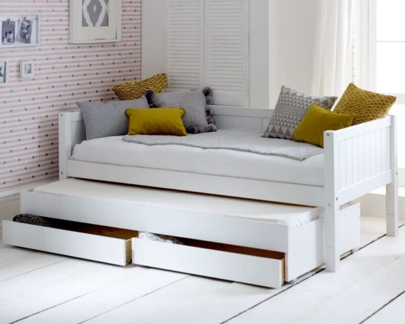 Nordic - Single - Groove Day Bed with Guest Bed and Storage Drawers - White - 3ft - Happy Beds