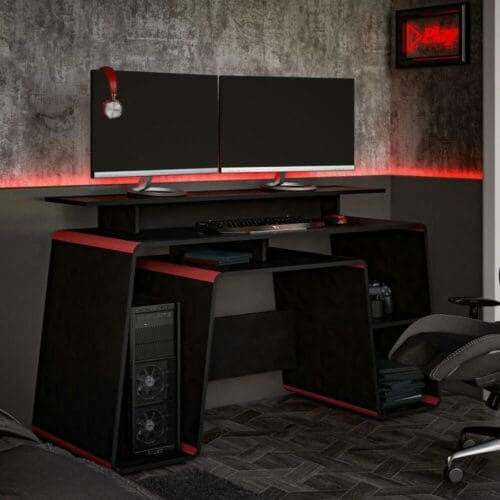 Onyx - Storage Gaming Desk - Black/Red - Wooden - Happy Beds