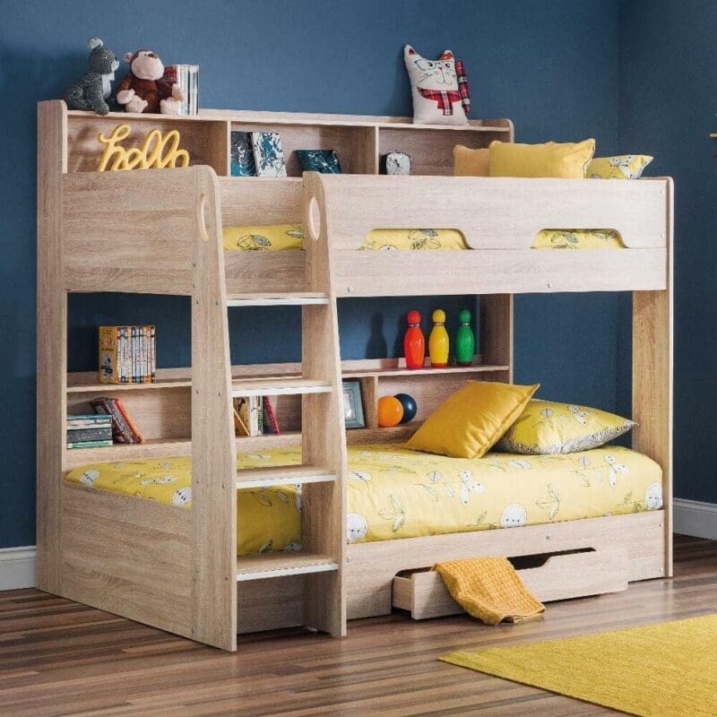 Orion - Kids Oak Bunk Bed -with Storage - Single - 3ft - Happy Beds