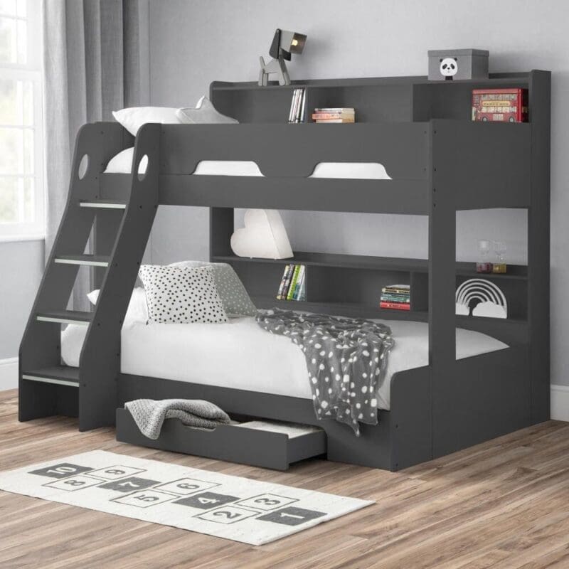 Orion - Kids Triple Sleeper Bed - Storage - Dark Grey - Wood - 3ft and 4ft - Happy Beds