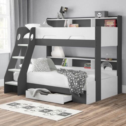 Orion - Kids Triple Sleeper Bed - Storage - Grey and White - Wood - 3ft and 4ft - Happy Beds