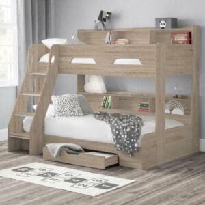 Orion - Kids Triple Sleeper Bed - Storage - Oak - Wood - 3ft and 4ft - Happy Beds