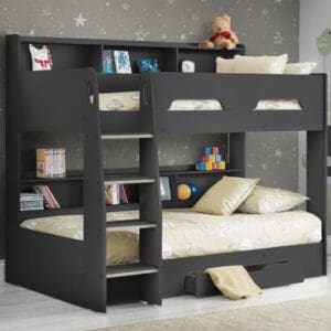 Orion - Single - Kids Bunk Bed - Storage - Dark Grey - Wooden - 3ft - Happy Beds