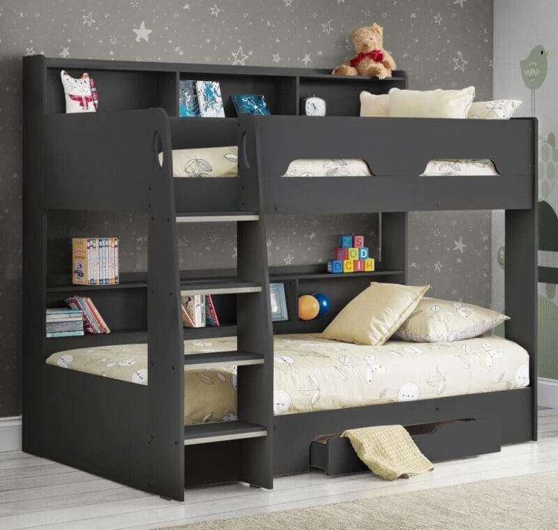 Orion - Single - Kids Bunk Bed - Storage - Dark Grey - Wooden - 3ft - Happy Beds