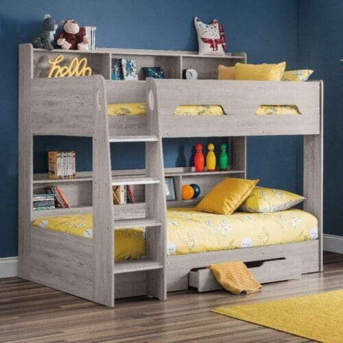 Orion - Single - Kids Bunk Bed - Storage - Grey - Wood - 3ft - Happy Beds