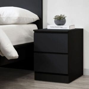 Oslo - 2 Drawer Bedside Table - Black - Wooden - Happy Beds