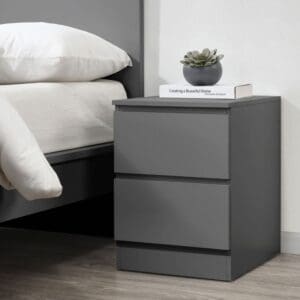 Oslo - 2 Drawer Bedside Table - Grey - Wooden - Happy Beds