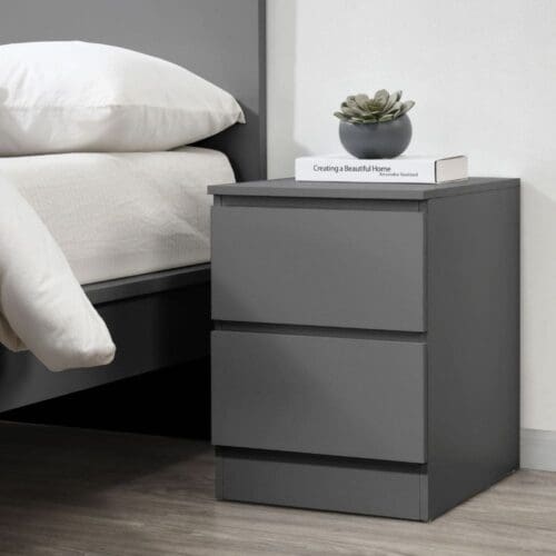 Oslo - 2 Drawer Bedside Table - Grey - Wooden - Happy Beds