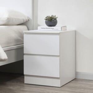 Oslo - 2 Drawer Bedside Table - White - Wooden - Happy Beds