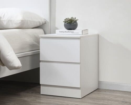 Oslo - 2 Drawer Bedside Table - White - Wooden - Happy Beds