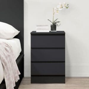 Oslo - 3 Drawer Bedside Table - Black - Wooden - Happy Beds