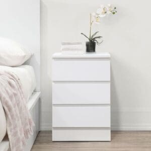 Oslo - 3 Drawer Bedside Table - White - Wooden - Happy Beds