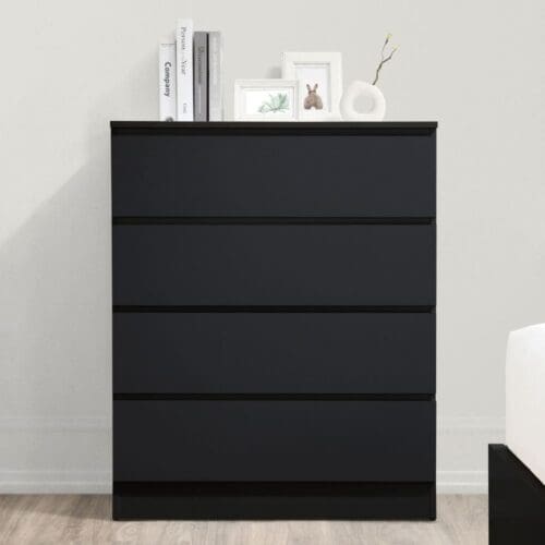 Oslo - 4 Drawer Chest of Drawers - Black - Wooden - Happy Beds