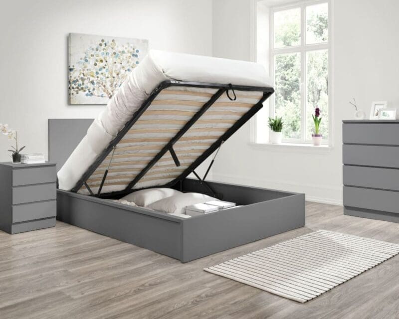 Oslo - Double - Ottoman Storage Bed - Grey - Wooden - 4ft6 - Happy Beds