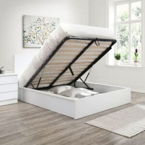 Oslo - Double - Ottoman Storage Bed - White - Wooden - 4ft6 - Happy Beds