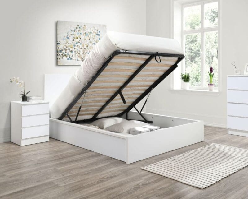 Oslo - Double - Ottoman Storage Bed - White - Wooden - 4ft6 - Happy Beds