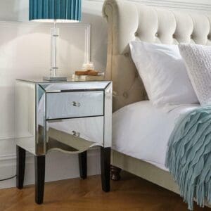 Palermo - Mirrored 2 Drawer Bedside Table - Mirror/Black - Mirror/Wooden - Happy Beds