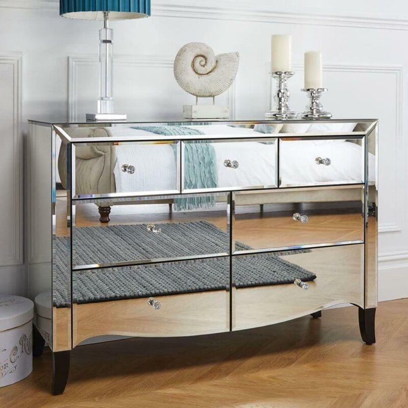 Palermo - Mirrored 3 + 4 Drawer Chest - Mirror - Mirror/Wooden - Happy Beds