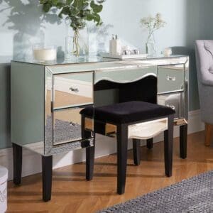 Palermo - Mirrored 4 Drawer Dressing Table - Mirror/Black - Mirror/Wooden - Happy Beds