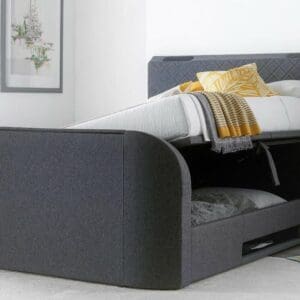 Paris - Double - Ottoman TV Bed - Grey - Fabric - 4ft6 - Happy Beds