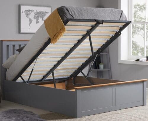 Phoenix - King Size - Ottoman Storage Bed - Stone Grey - Wooden - King - Happy Beds