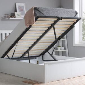 Phoenix -  King Size - White Wooden Ottoman Storage Bed Frame - Slatted Headboard - King - Happy Beds