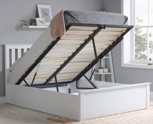 Phoenix -  King Size - White Wooden Ottoman Storage Bed Frame - Slatted Headboard - King - Happy Beds