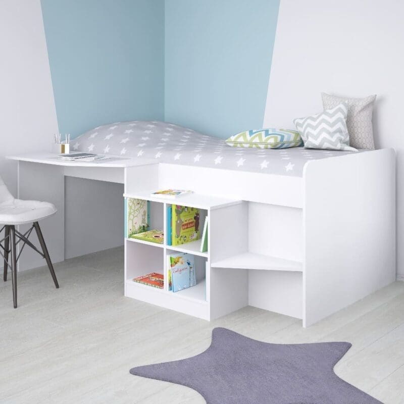 Pilot - Single - Kids Mid Sleeper Cabin Bed - White - Wood - 3ft - Happy Beds